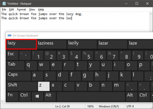 windows 10 on screen keyboard predictive text