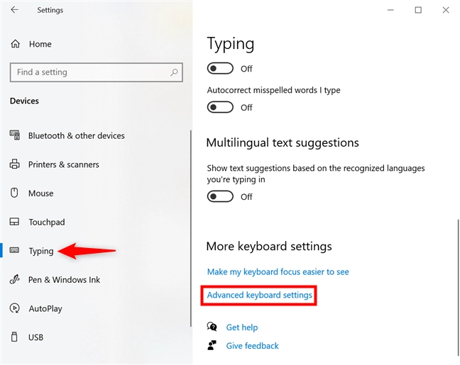 Access Advanced keyboard settings