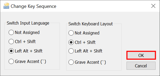 keyboard language shortcut windows 10