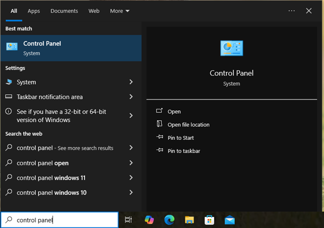 First, search and open the Control Panel