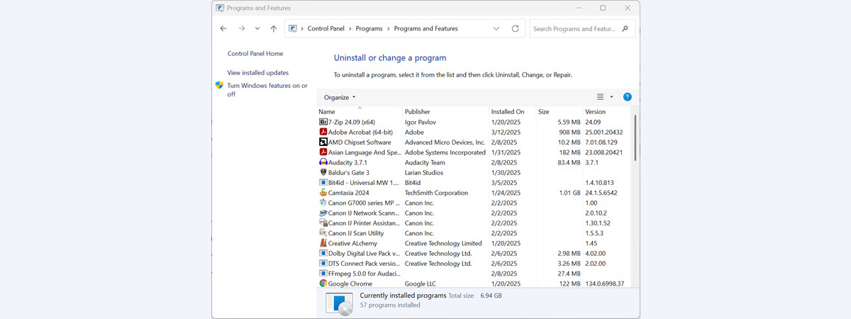 How to access the classic Add or Remove Programs experience in Windows