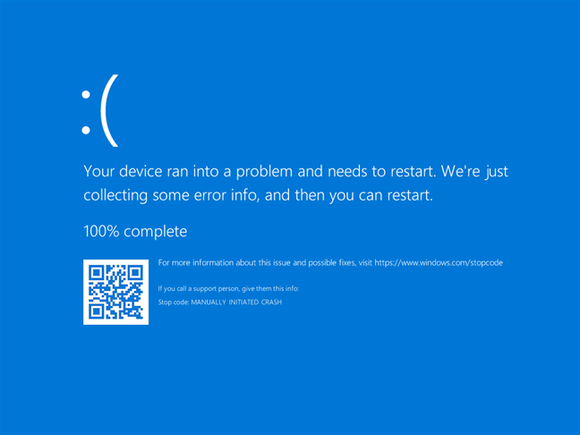 A BSOD manually triggered with the keyboard