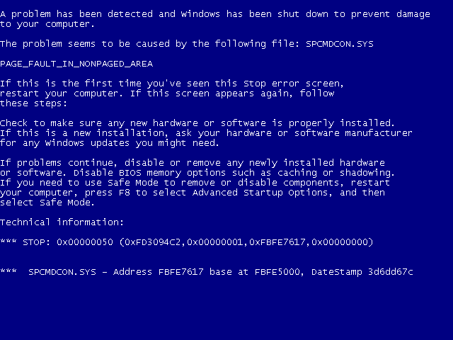 Blue Screens of Death in old Windows versions