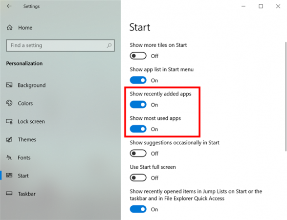 Show or hide Recently Added & Most Used apps in Start Menu - Digital ...