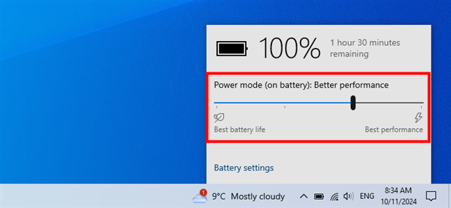 The power slider in Windows 10