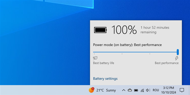 Setting the power mode to Best performance in Windows 10