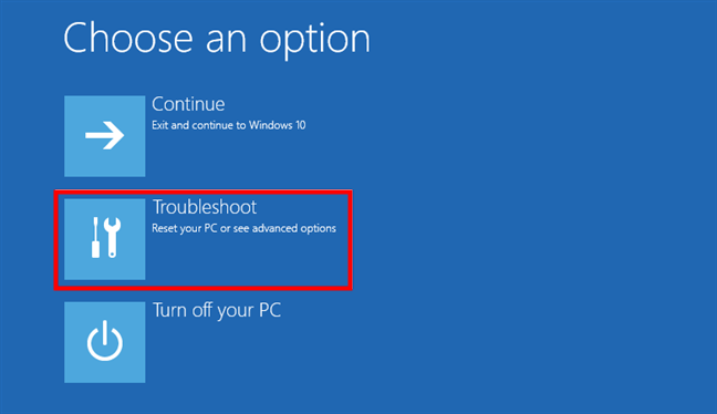 Troubleshoot Windows 10: Reset your PC or see advanced options