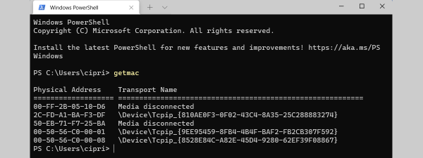 network mac address command prompt