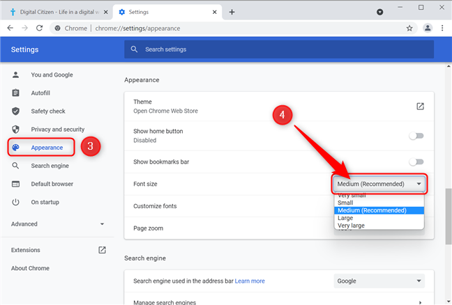 How to change Default Font & Size in Chrome, Edge and Firefox