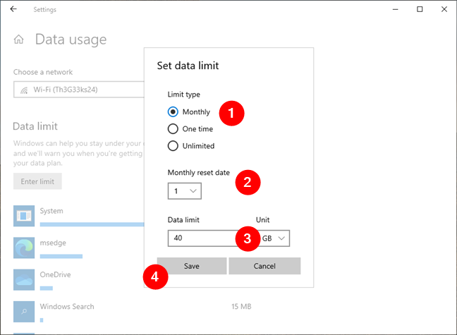 Set data limit for the metered connection