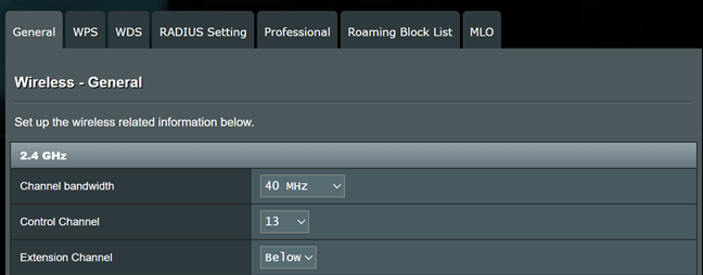 Set up the Control Channel for 2.4 GHz