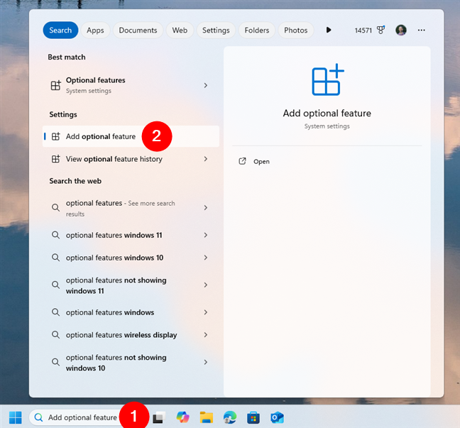 Search and open optional features in Windows 11