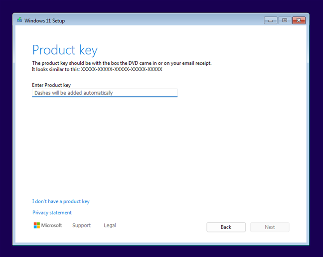 Windows 11 asking for a product key during install