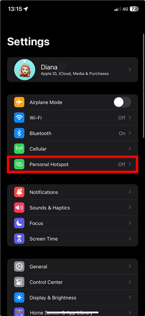 Access Personal Hotspot on iPhone