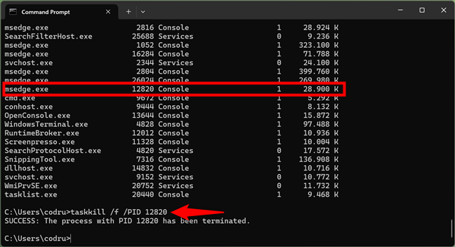 Killing a process in CMD using its PID