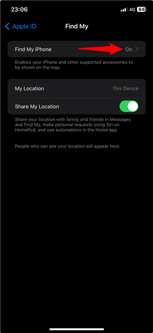 Where is Find My iPhone in Settings?