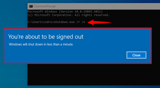 Windows 10 informs you that it will shut down