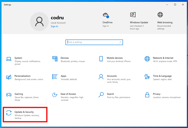 Go to Update & Security in Windows 10's Settings