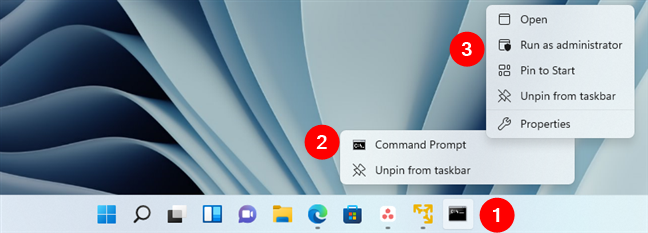 Run Command Prompt as administrator using its pinned shortcut