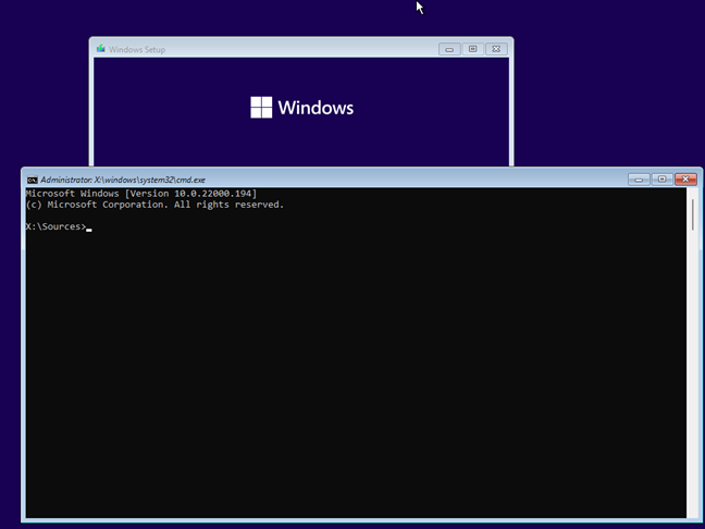 Press Shift + F10 to open Command Prompt when installing Windows