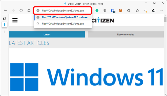 The URL for Command Prompt in Microsoft Edge