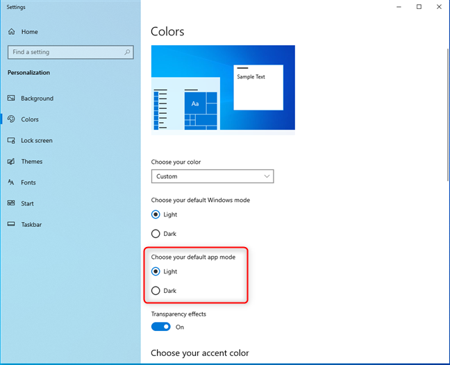 Turning off Dark Mode for Windows 10 apps