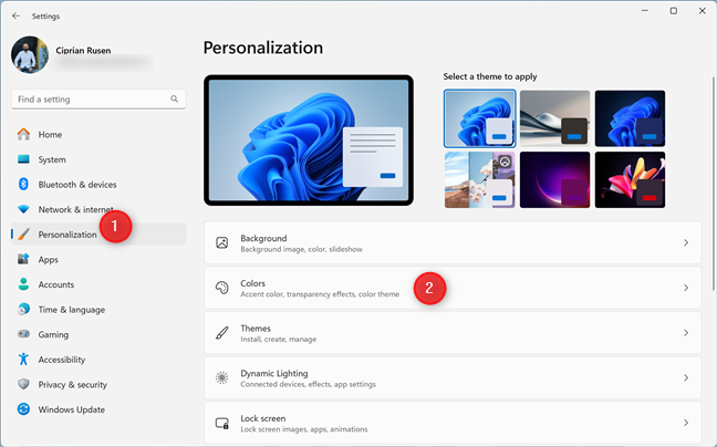 In Windows 11 Settings, go to Personalization > Colors