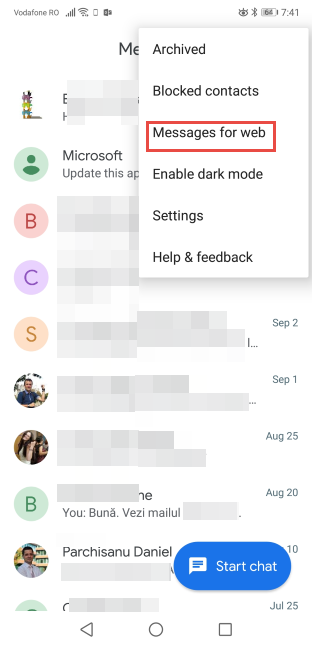 android web message