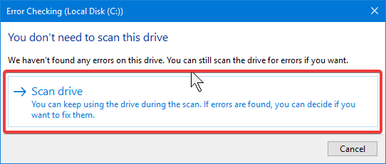 windows 10 scan drive for errors
