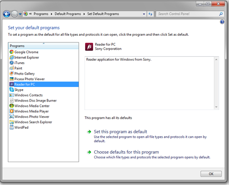 how to change default program in windows 7