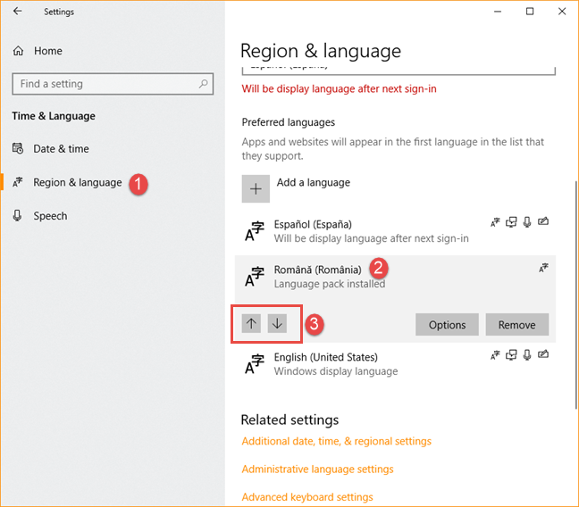 Change the display language in Windows 10 from English to another ...