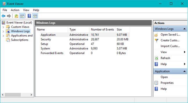 Event Viewer, Windows