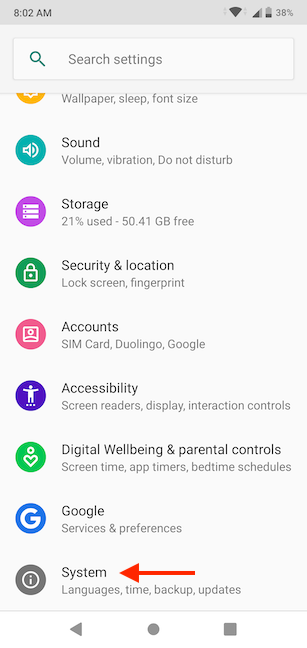 Access System in Android Settings