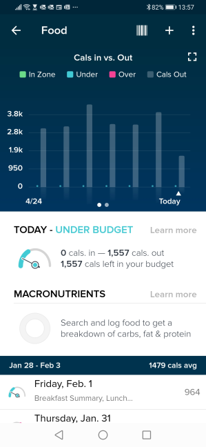 does fitbit track food