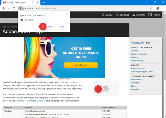 how to unblock the adobe flash player to play chrome extensions