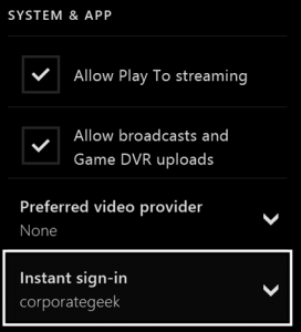 Xbox One, Instant sign-in, automatic, log in