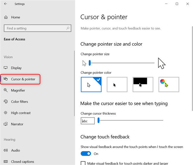 how to change the color of my cursor in windows 10