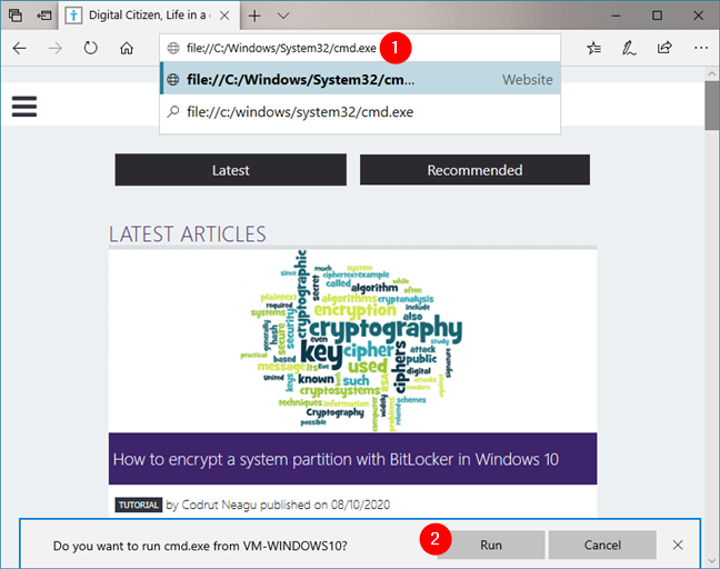 Apri il prompt dei comandi da Microsoft Edge