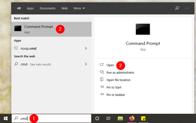 Cerca cmd per aprire il Prompt dei comandi in Windows 10