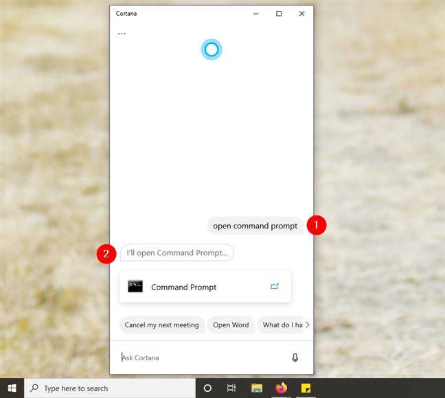 Dire a Cortana di aprire il Prompt dei comandi