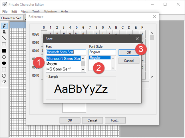 creating fonts with private character editor