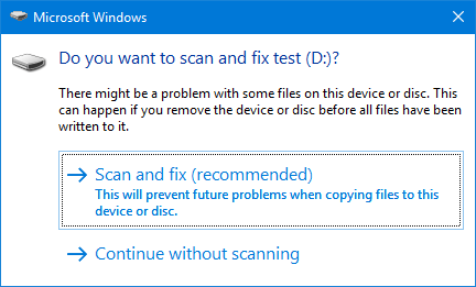 windows 10 safe to remove hardware message missing