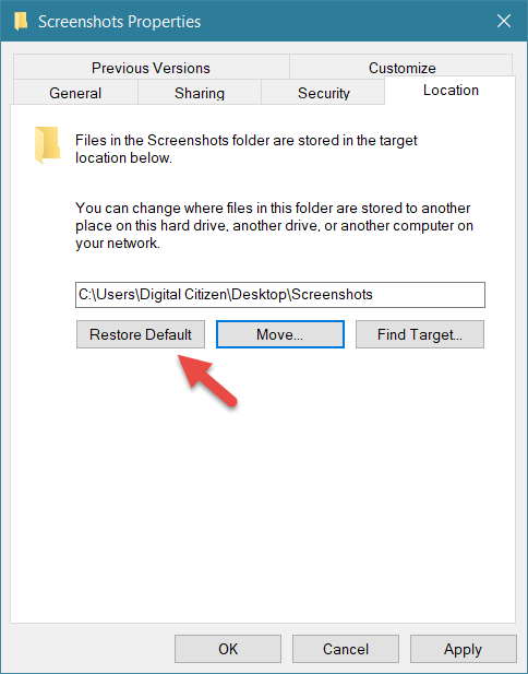 The location of the screenshots folder, in Windows, and how to change ...