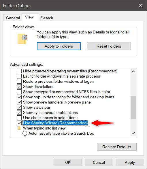 Use Sharing Wizard in File Explorer