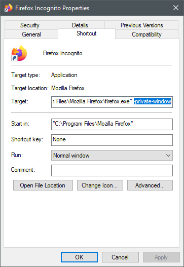 add a desktop shortcut for firefox in windows 10