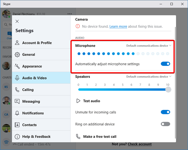 how to adjust mic web skype