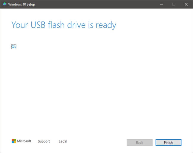 Finalizing the process of a USB drive with the Windows 10 installation