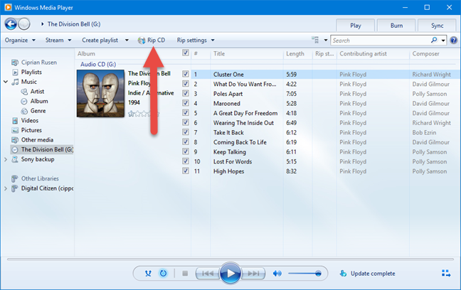 Windows Media Player Rip CD