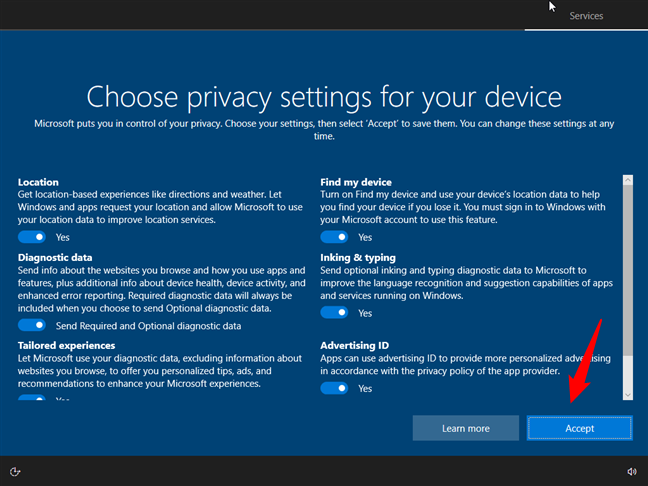 Choosing privacy settings for Windows 10
