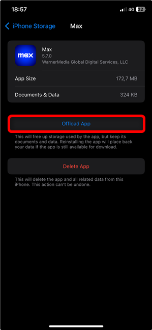 How to offload an app on iPhone